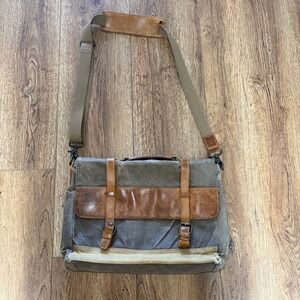 NEWHEY Waxed Canvas Brown Leather Messenger Bag Gray Laptop Satchel Adjustable